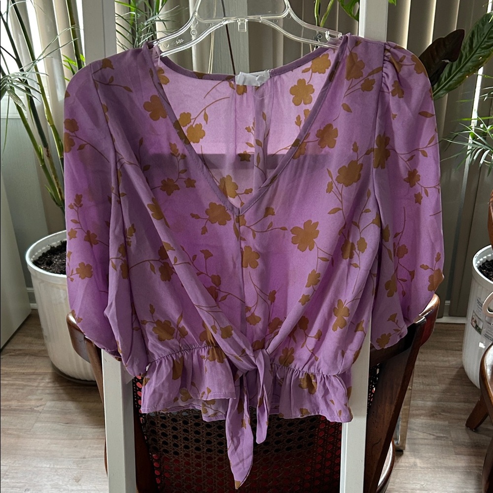 Sienna Sky Lavender Floral Blouse with Tie Front